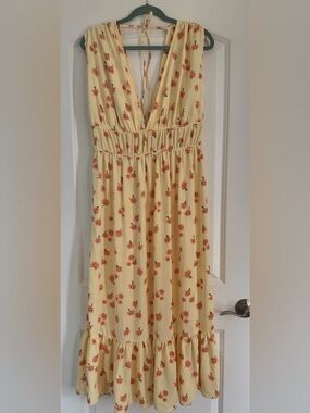 ASOS Yellow Maxi Skirt with Orange Floral Print